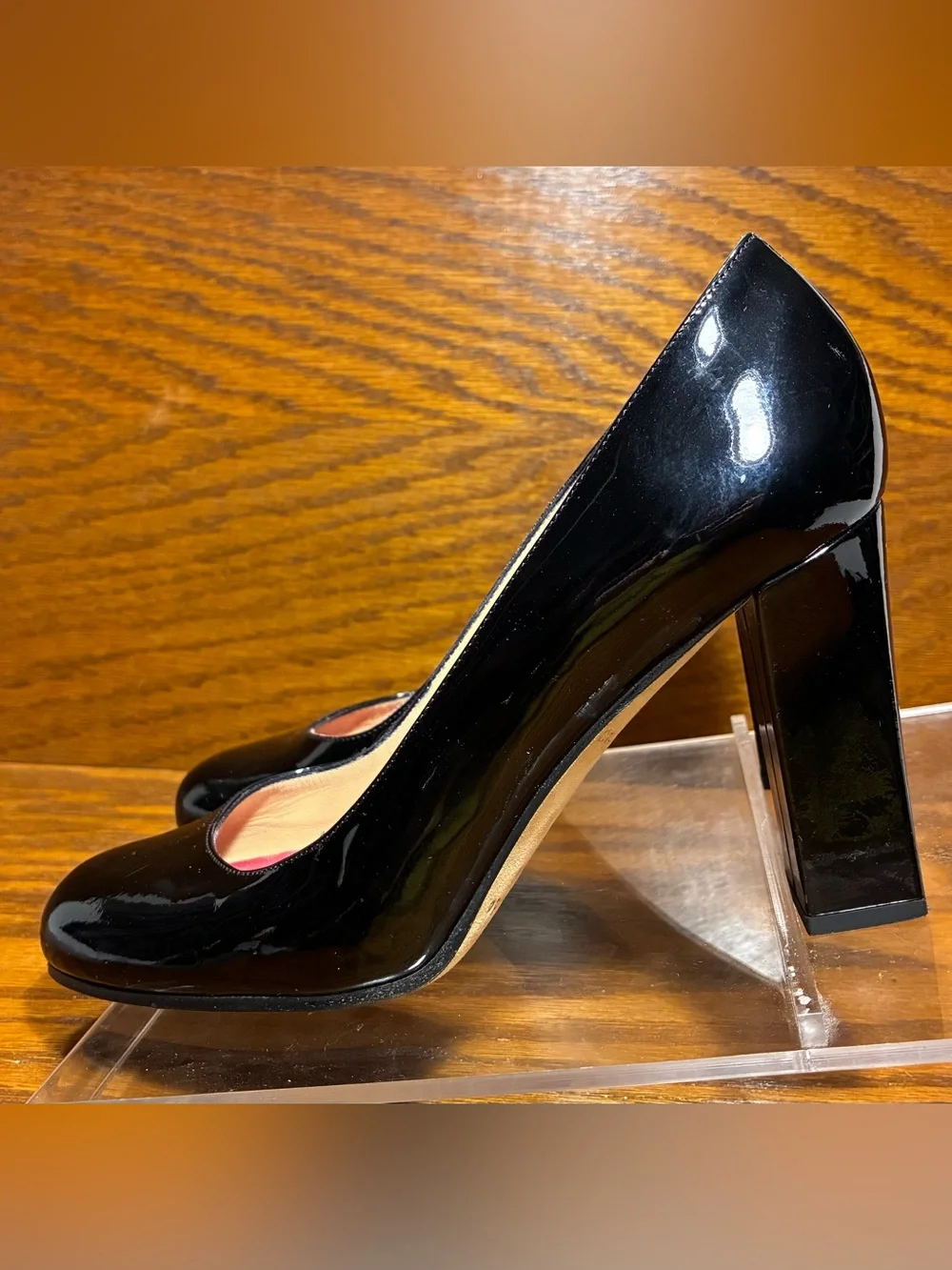 Kate Spade ITALY MADE Black Patent Leather Block Heel Pumps Size 6